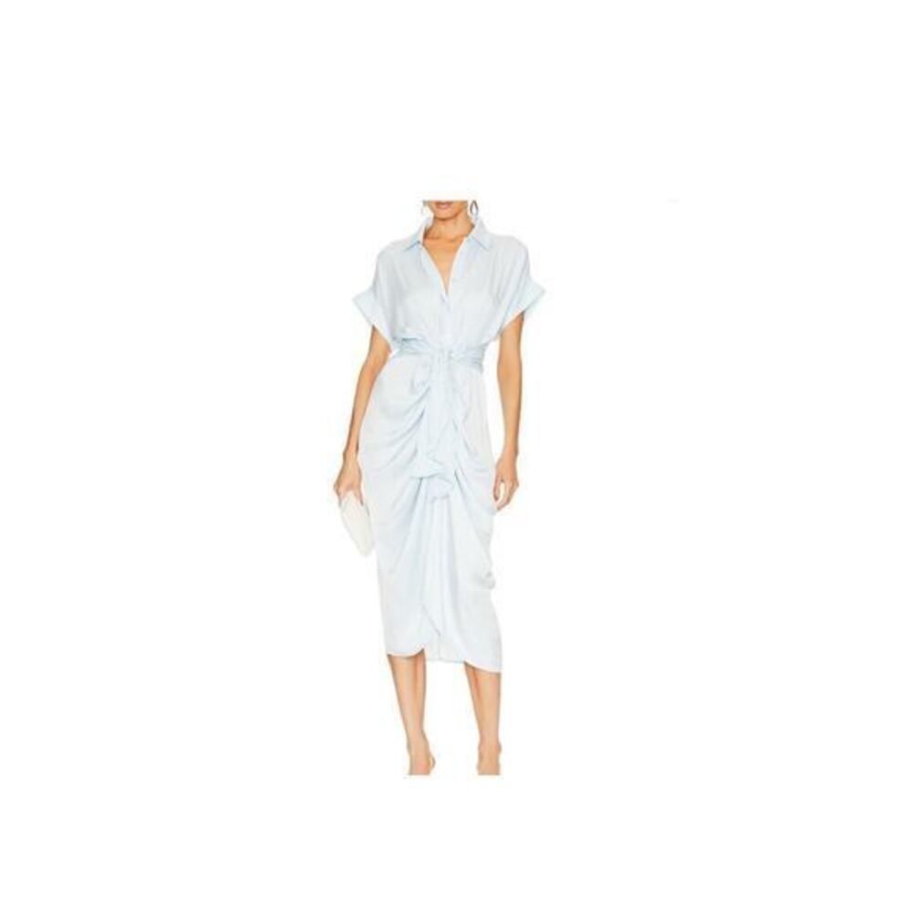 Steve Madden Tori Dress Delicate Blue Short Sleeve Tie Ruched Front Size 2